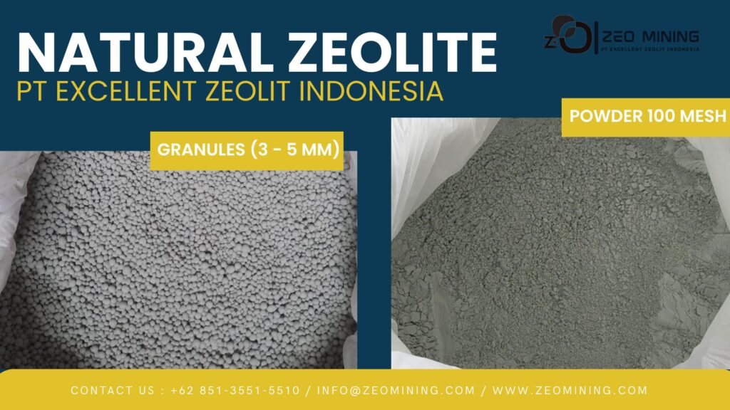Natural zeolite powder and granules exported from Sukabumi, Indonesia, for Malaysia’s fertilizer industry.