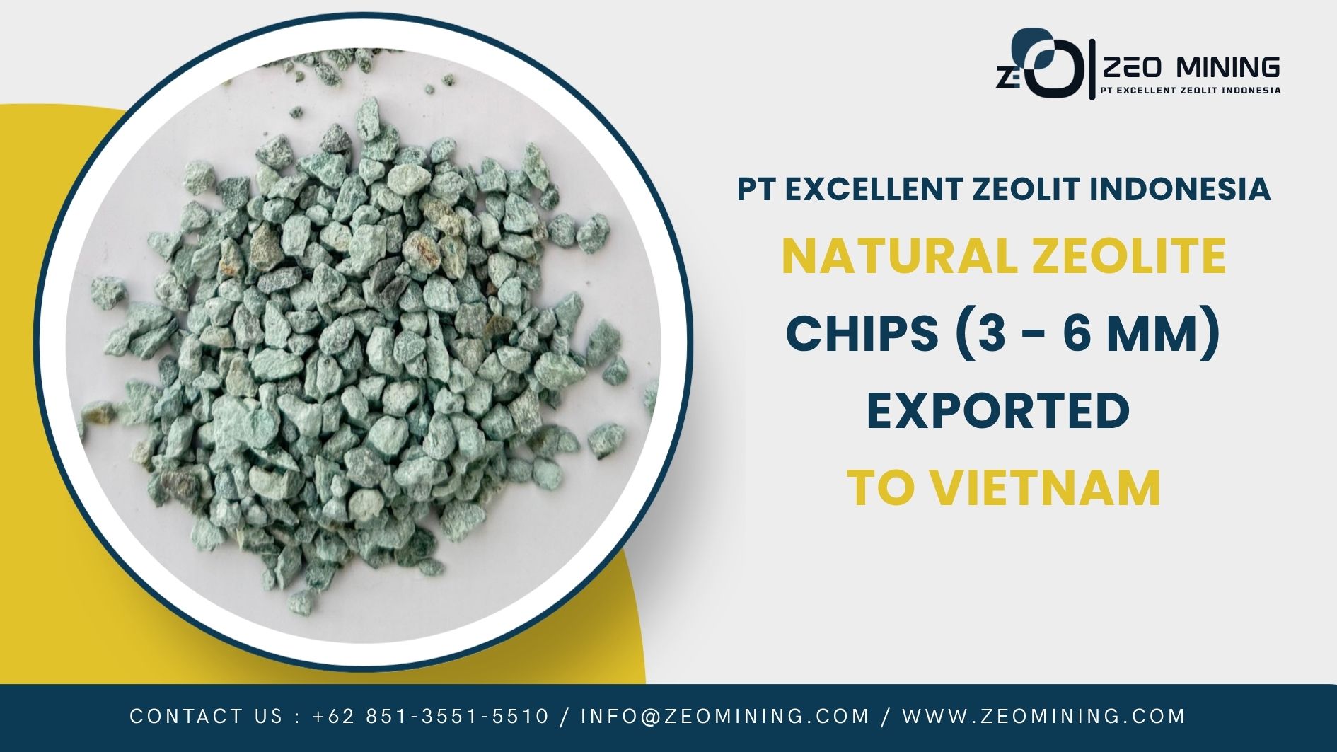 Natural Zeolite Chips 3–6 mm prepared for export shipment to Vietnam by PT Excellent Zeolit Indonesia.