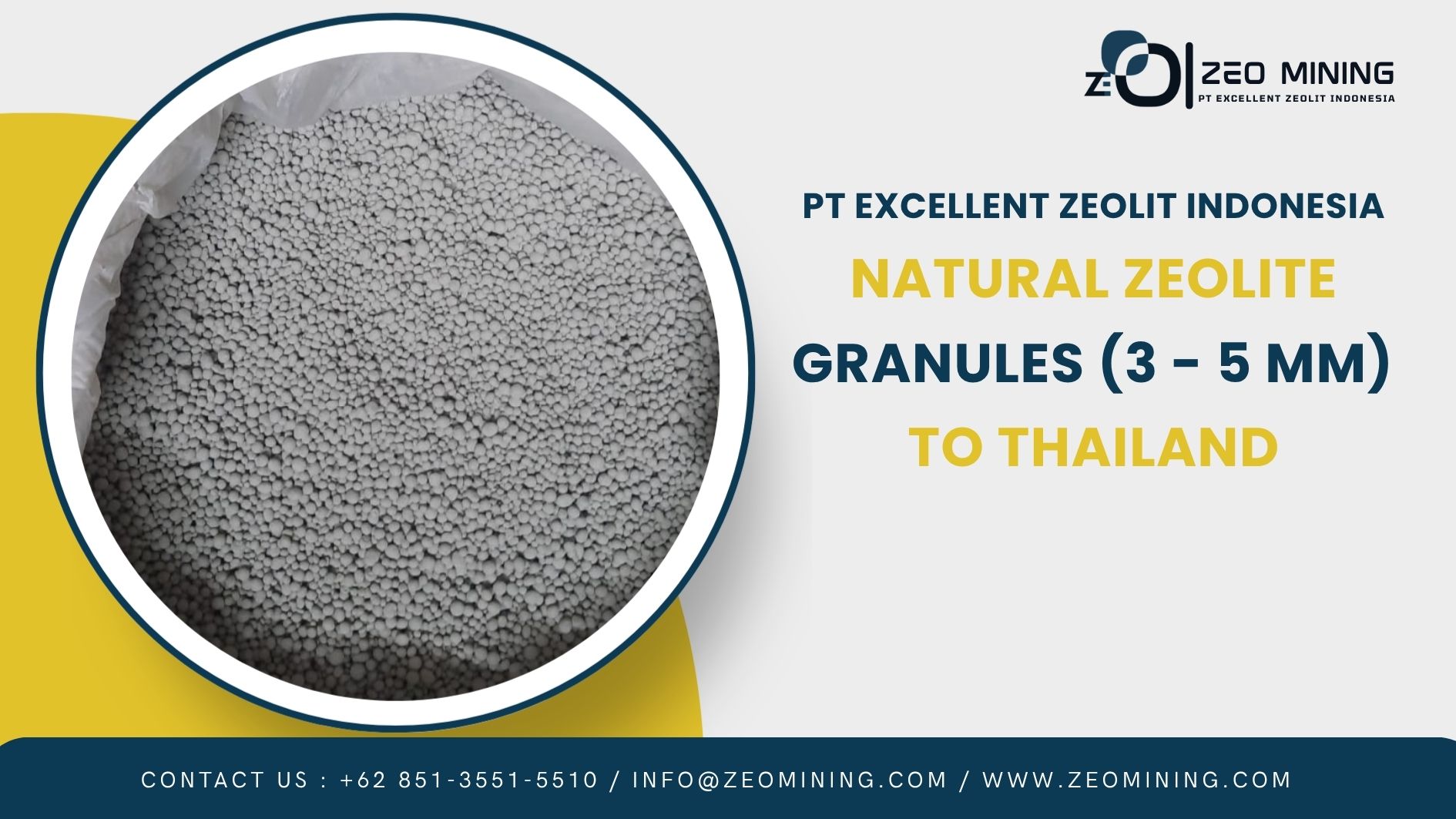 Natural Zeolite Granules 3–5 mm supplied to a customer in Thailand by PT Excellent Zeolit Indonesia.